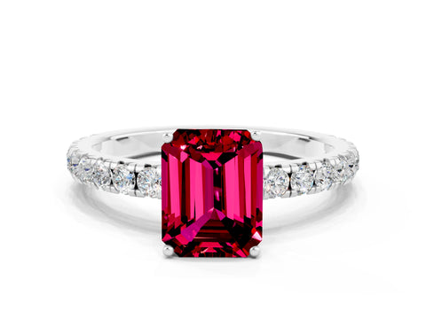 White gold Emerald Cut Garnet Pavé Solitaire Engagement Ring with Four-Prong Setting_12