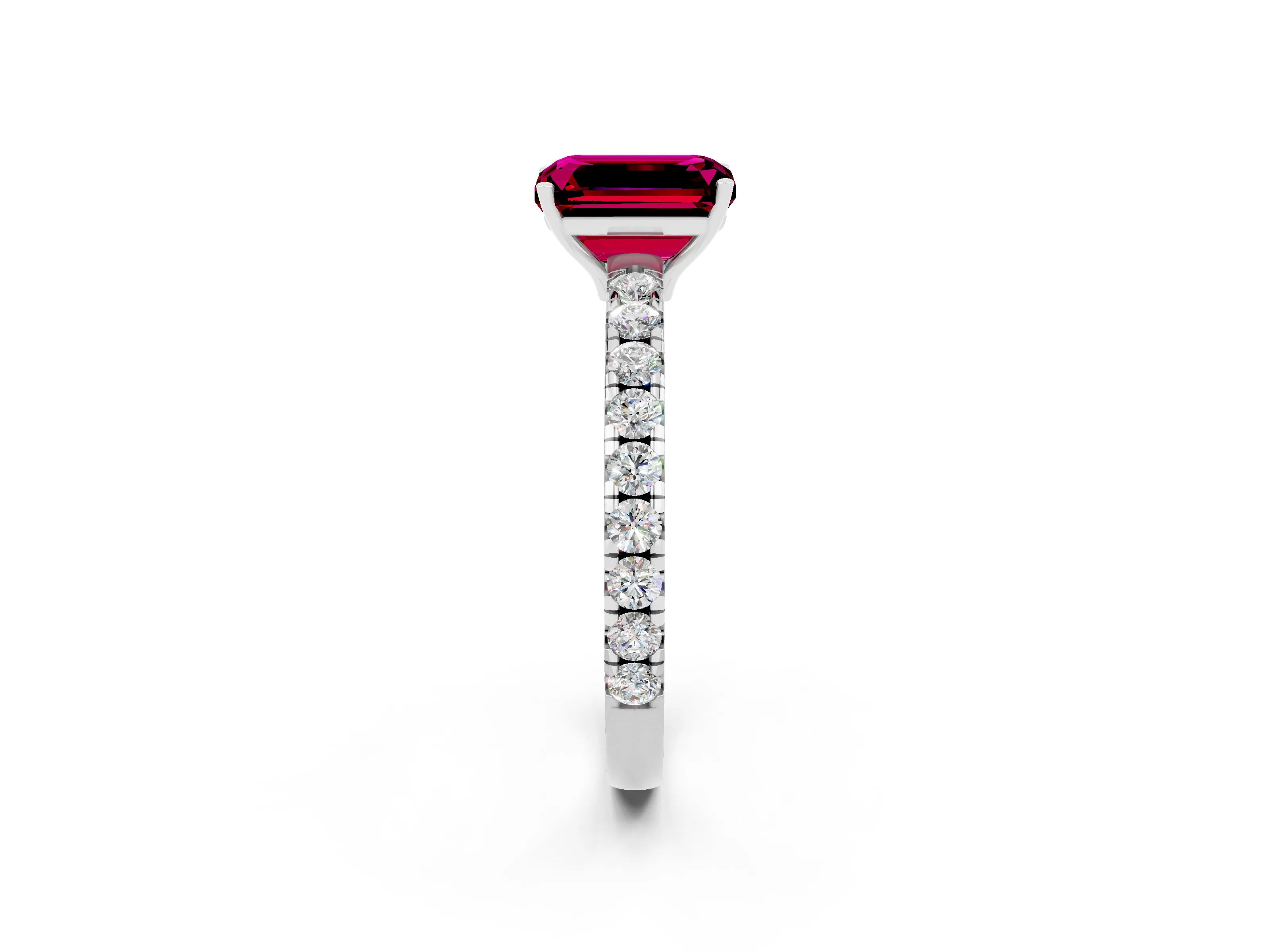 White gold Emerald Cut Garnet Pavé Solitaire Engagement Ring with Four-Prong Setting_14