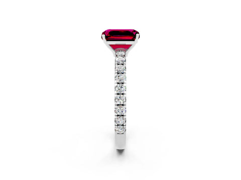 White gold Emerald Cut Garnet Pavé Solitaire Engagement Ring with Four-Prong Setting_14