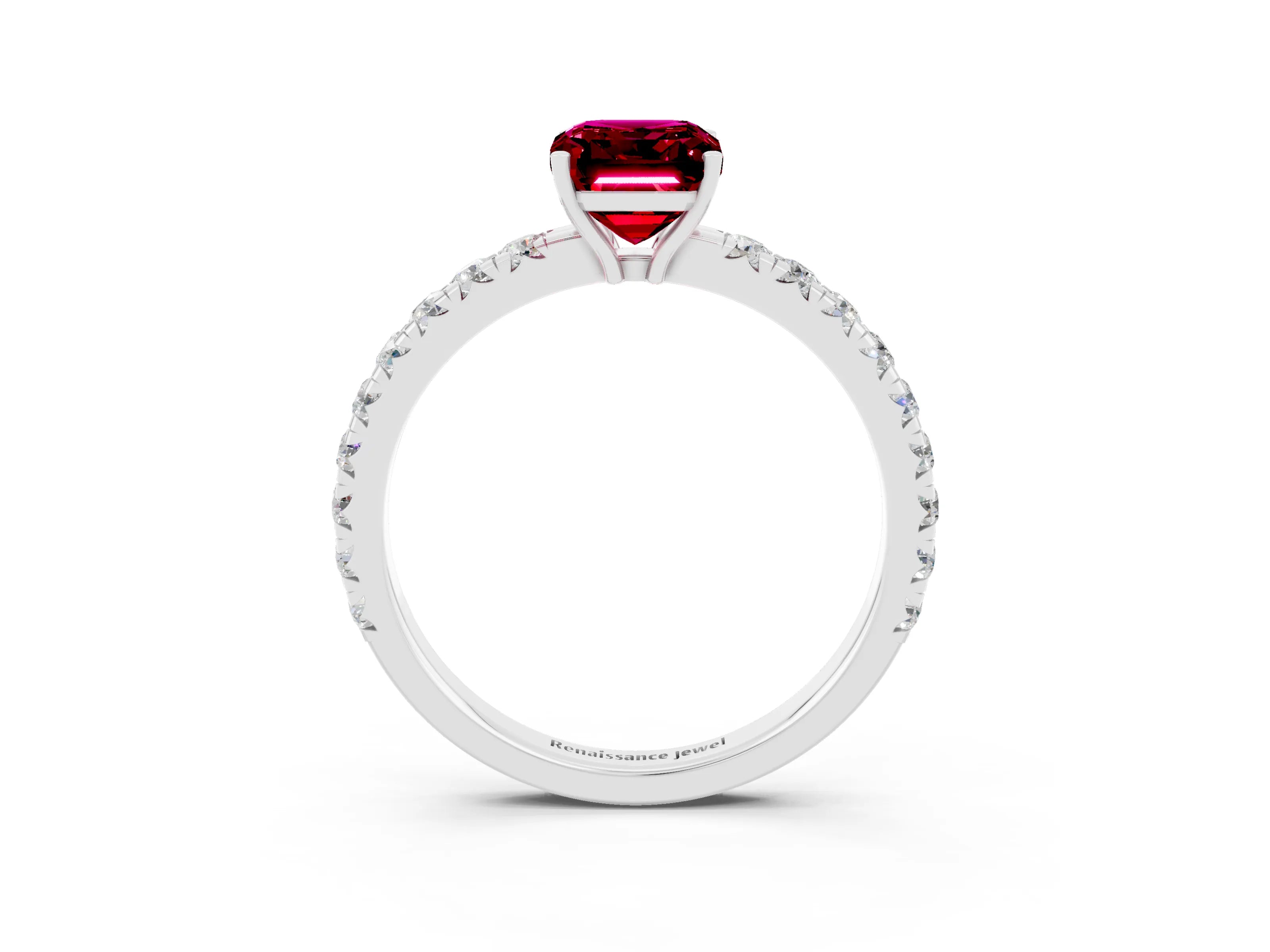 White gold Emerald Cut Garnet Pavé Solitaire Engagement Ring with Four-Prong Setting_15