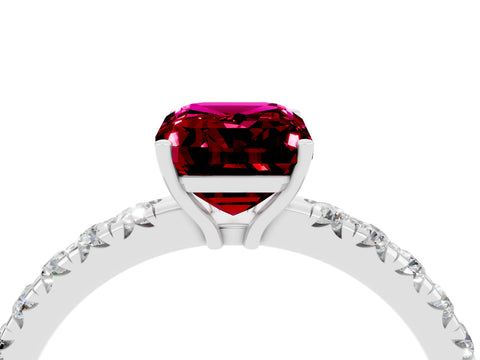 White gold Emerald Cut Garnet Pavé Solitaire Engagement Ring with Four-Prong Setting_16