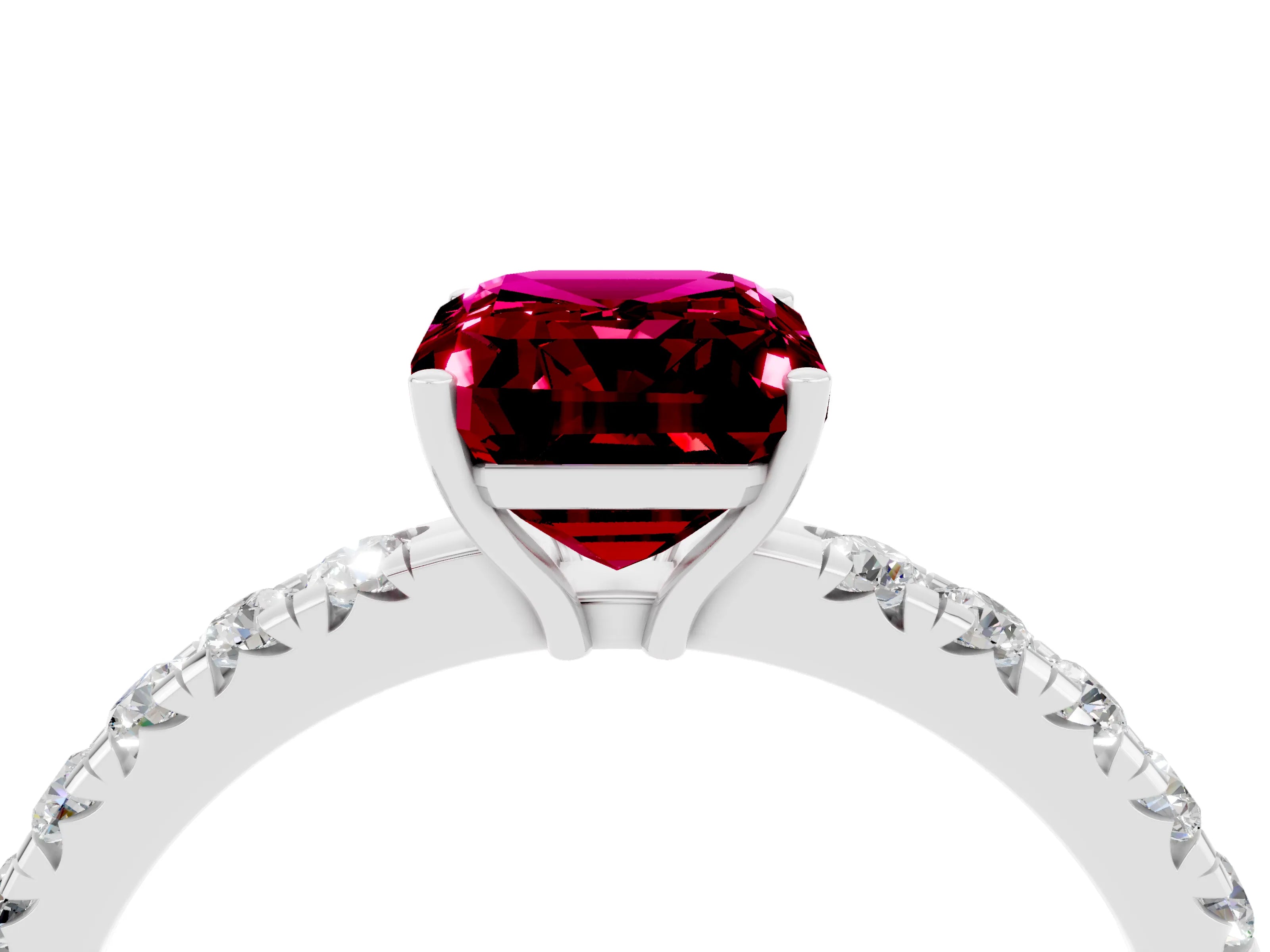 White gold Emerald Cut Garnet Pavé Solitaire Engagement Ring with Four-Prong Setting_16
