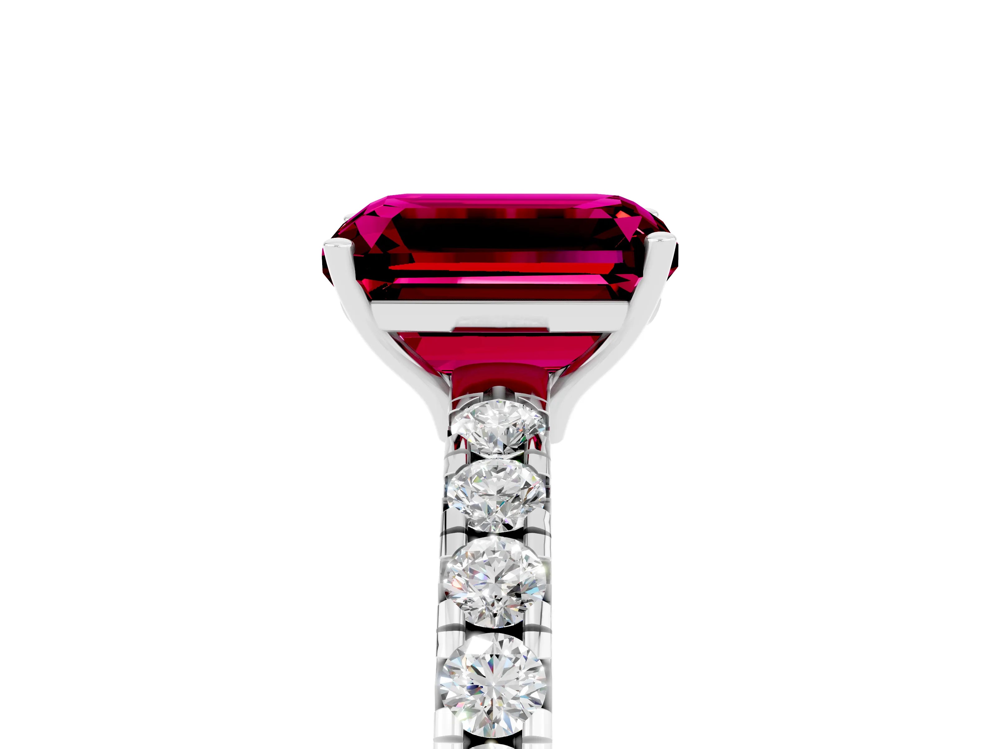 White gold Emerald Cut Garnet Pavé Solitaire Engagement Ring with Four-Prong Setting_17