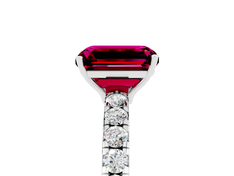 White gold Emerald Cut Garnet Pavé Solitaire Engagement Ring with Four-Prong Setting_17