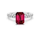 White gold Emerald Cut Garnet Pavé Solitaire Ring with Round Band and Prong Setting_36