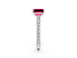 White gold Emerald Cut Garnet Pavé Solitaire Ring with Round Band and Prong Setting_38