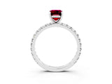 White gold Emerald Cut Garnet Pavé Solitaire Ring with Round Band and Prong Setting_39