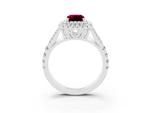 White gold Emerald Cut Garnet Pavé Split Shank Double Halo Engagement Ring_3