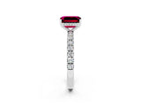 White gold Emerald Cut Garnet Pave Band Solitaire Ring with Four-Prong Setting_26