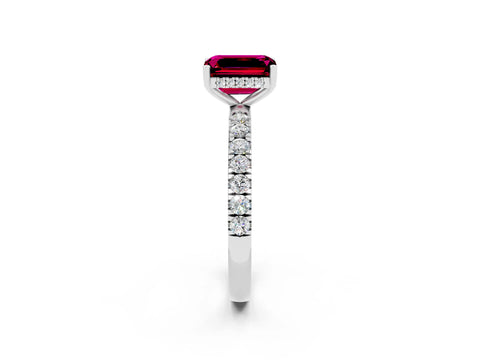 White gold Emerald Cut Garnet Pave Band Solitaire Ring with Four-Prong Setting_26