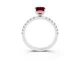 White gold Emerald Cut Garnet Pave Band Solitaire Ring with Four-Prong Setting_27