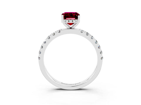 White gold Emerald Cut Garnet Pave Band Solitaire Ring with Four-Prong Setting_27