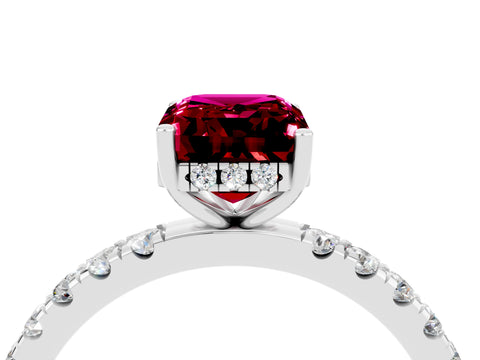 White gold Emerald Cut Garnet Pave Band Solitaire Ring with Four-Prong Setting_28