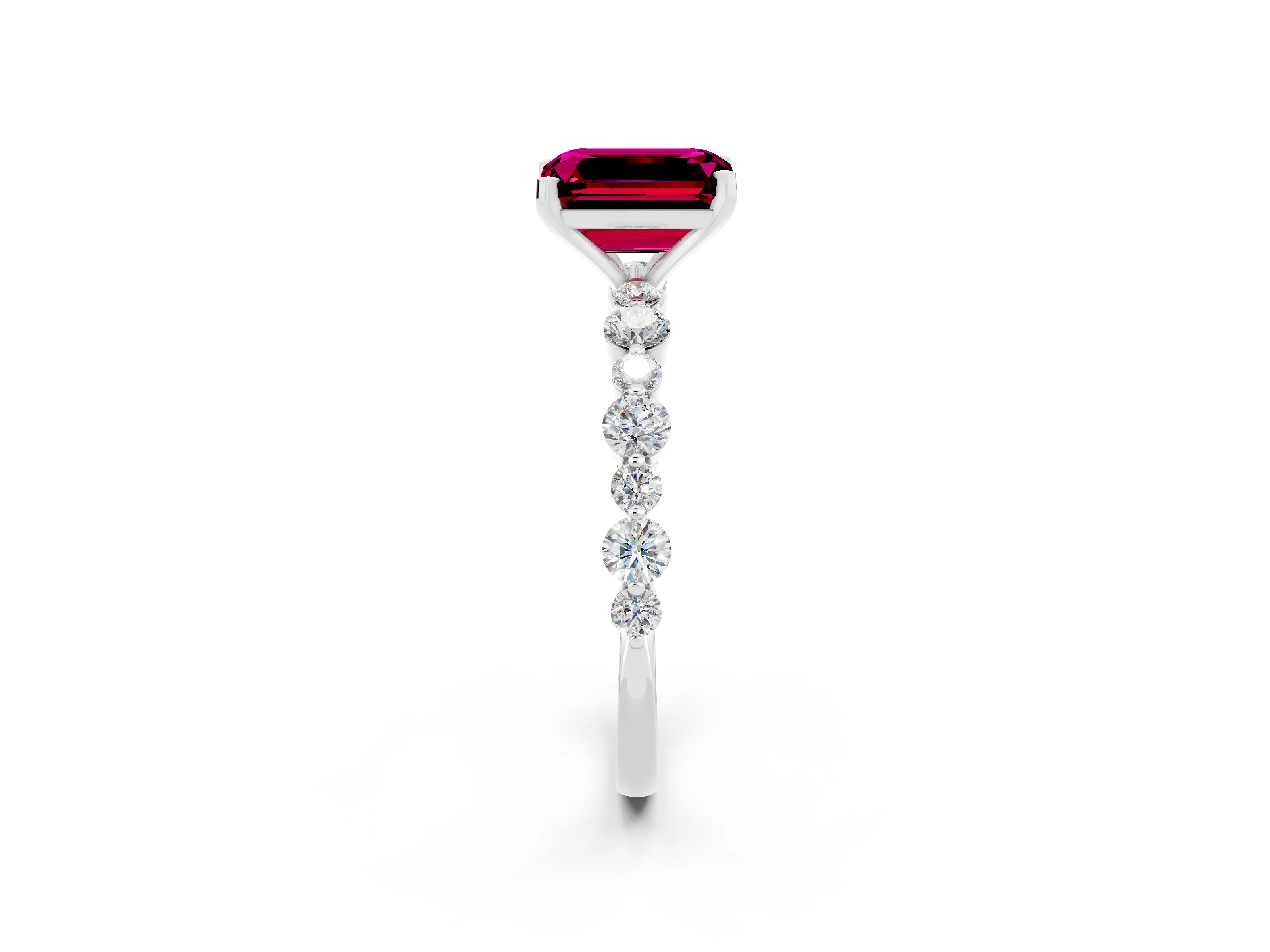 White gold Emerald Cut Garnet Prong Set Engagement Ring with Pavé Band_2
