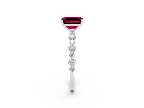 White gold Emerald Cut Garnet Prong Set Engagement Ring with Pavé Band_2