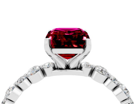 White gold Emerald Cut Garnet Prong Set Engagement Ring with Pavé Band_4