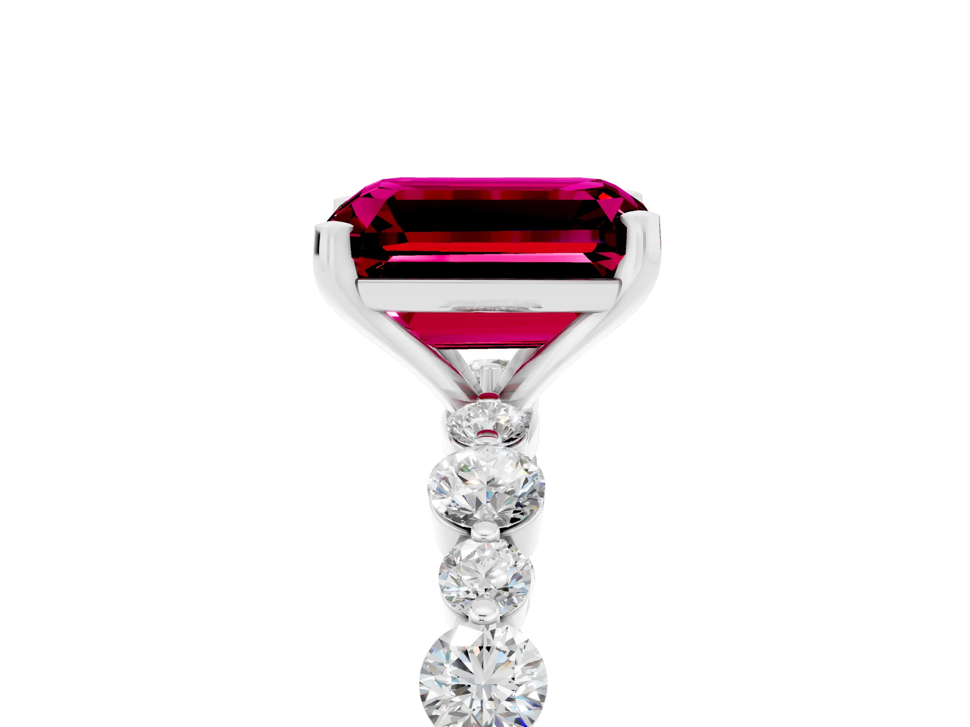 White gold Emerald Cut Garnet Prong Set Engagement Ring with Pavé Band_5