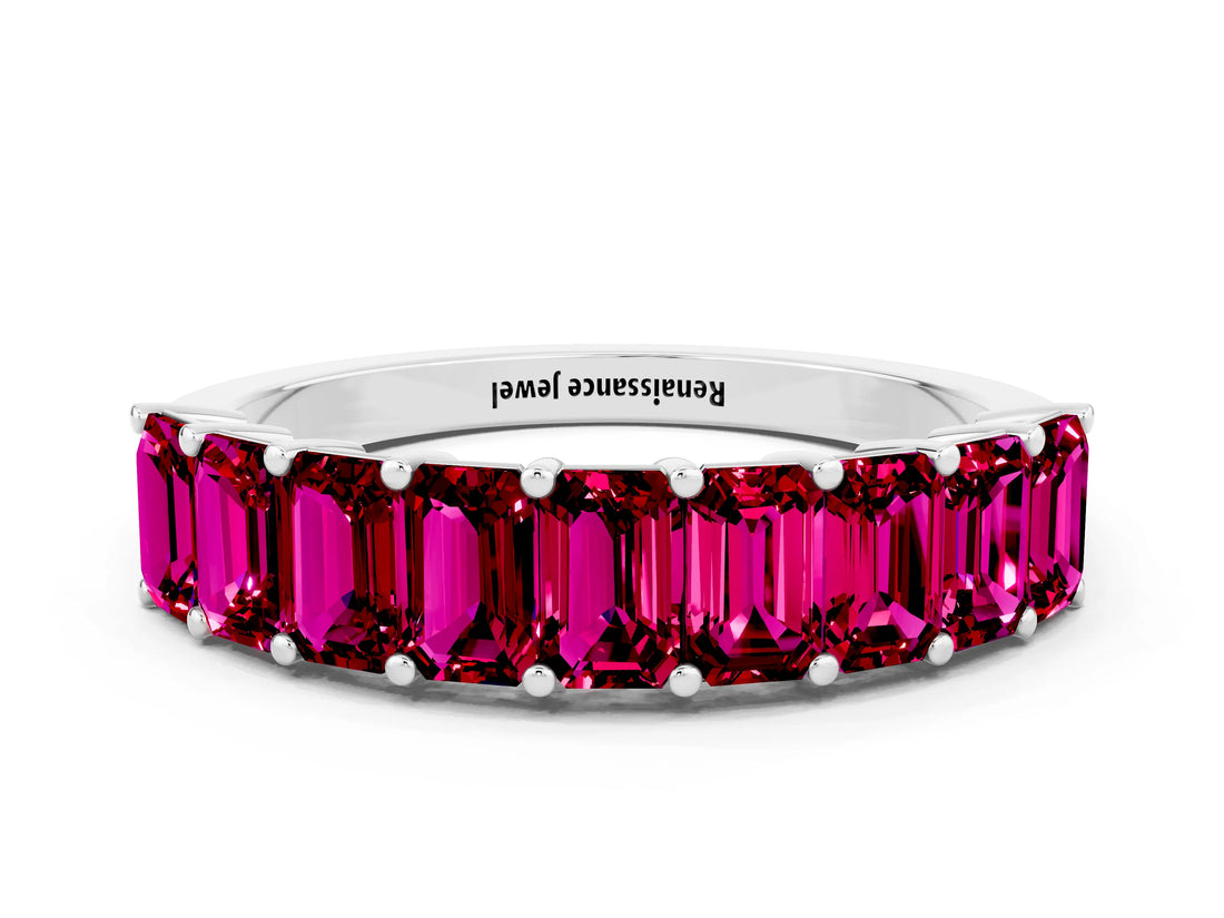 White gold Emerald Cut Garnet Prong-Set Eternity Band_6
