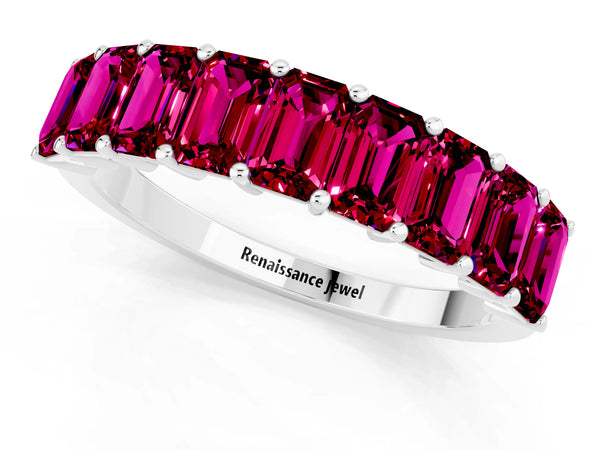 Platinum Emerald Cut Garnet Prong-Set Eternity Band