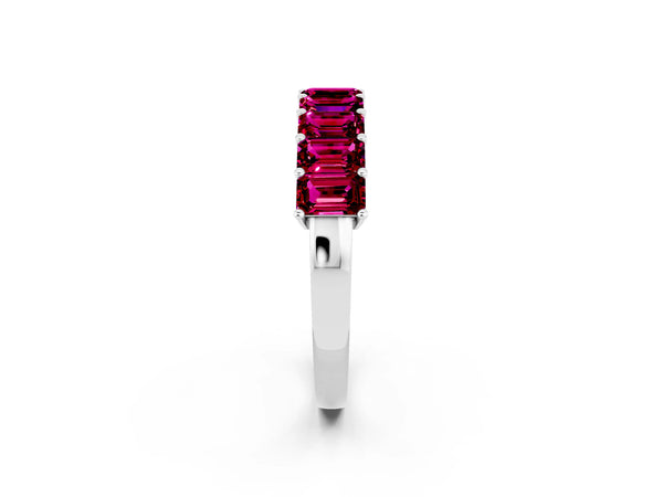 Platinum Emerald Cut Garnet Prong-Set Eternity Band