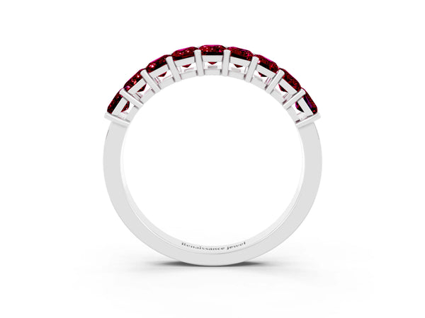 White gold Emerald Cut Garnet Prong-Set Eternity Band
