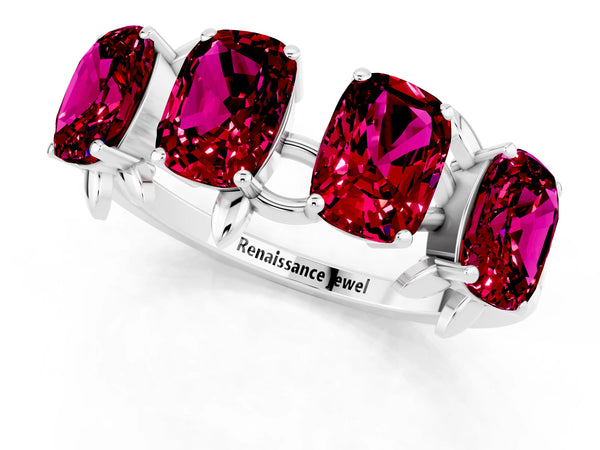 White gold Emerald Cut Garnet Prong-Set Half Eternity Band