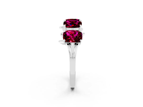 Platinum Emerald Cut Garnet Prong-Set Half Eternity Band