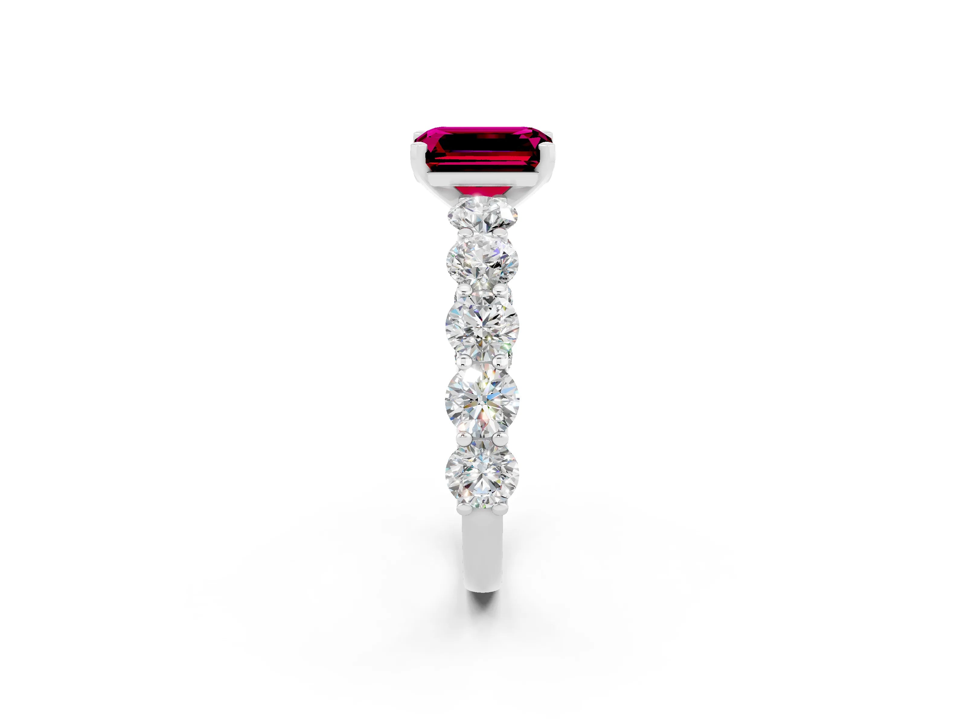 White gold Emerald Cut Garnet Prong Setting with Side Stones on a Pave Band_2