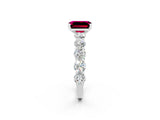 White gold Emerald Cut Garnet Prong Setting with Side Stones on a Pave Band_2