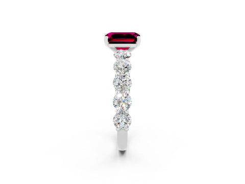 White gold Emerald Cut Garnet Prong Setting with Side Stones on a Pave Band_2
