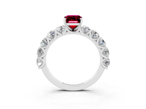 White gold Emerald Cut Garnet Prong Setting with Side Stones on a Pave Band_3