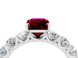 White gold Emerald Cut Garnet Prong Setting with Side Stones on a Pave Band_4