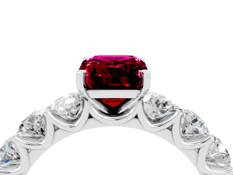 White gold Emerald Cut Garnet Prong Setting with Side Stones on a Pave Band_4