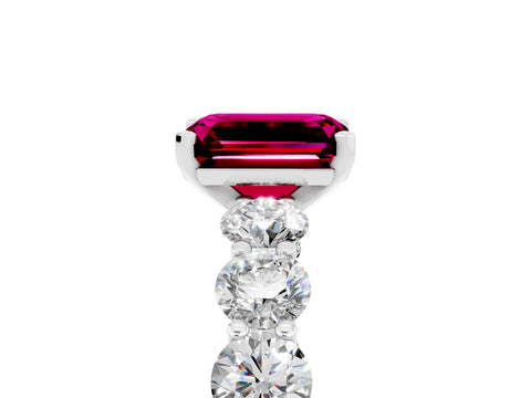 White gold Emerald Cut Garnet Prong Setting with Side Stones on a Pave Band_5