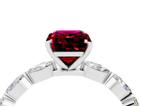 White gold Emerald Cut Garnet Ring with Marquise Side Stones and Prong Setting_4