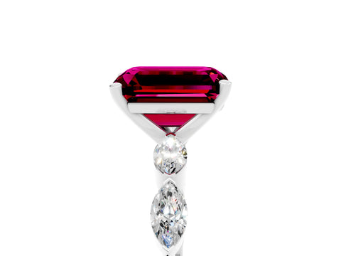 White gold Emerald Cut Garnet Ring with Marquise Side Stones and Prong Setting_5