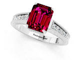 White gold Emerald Cut Garnet Ring with Milgrain Pavé Band and Four-Prong Setting_13