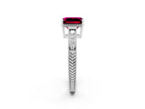 White gold Emerald Cut Garnet Ring with Milgrain Pavé Band and Four-Prong Setting_14