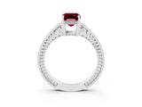 White gold Emerald Cut Garnet Ring with Milgrain Pavé Band and Four-Prong Setting_15