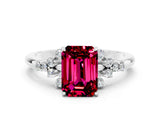 White gold Emerald Cut Garnet Ring with Side Stones and Four-Prong Setting_36