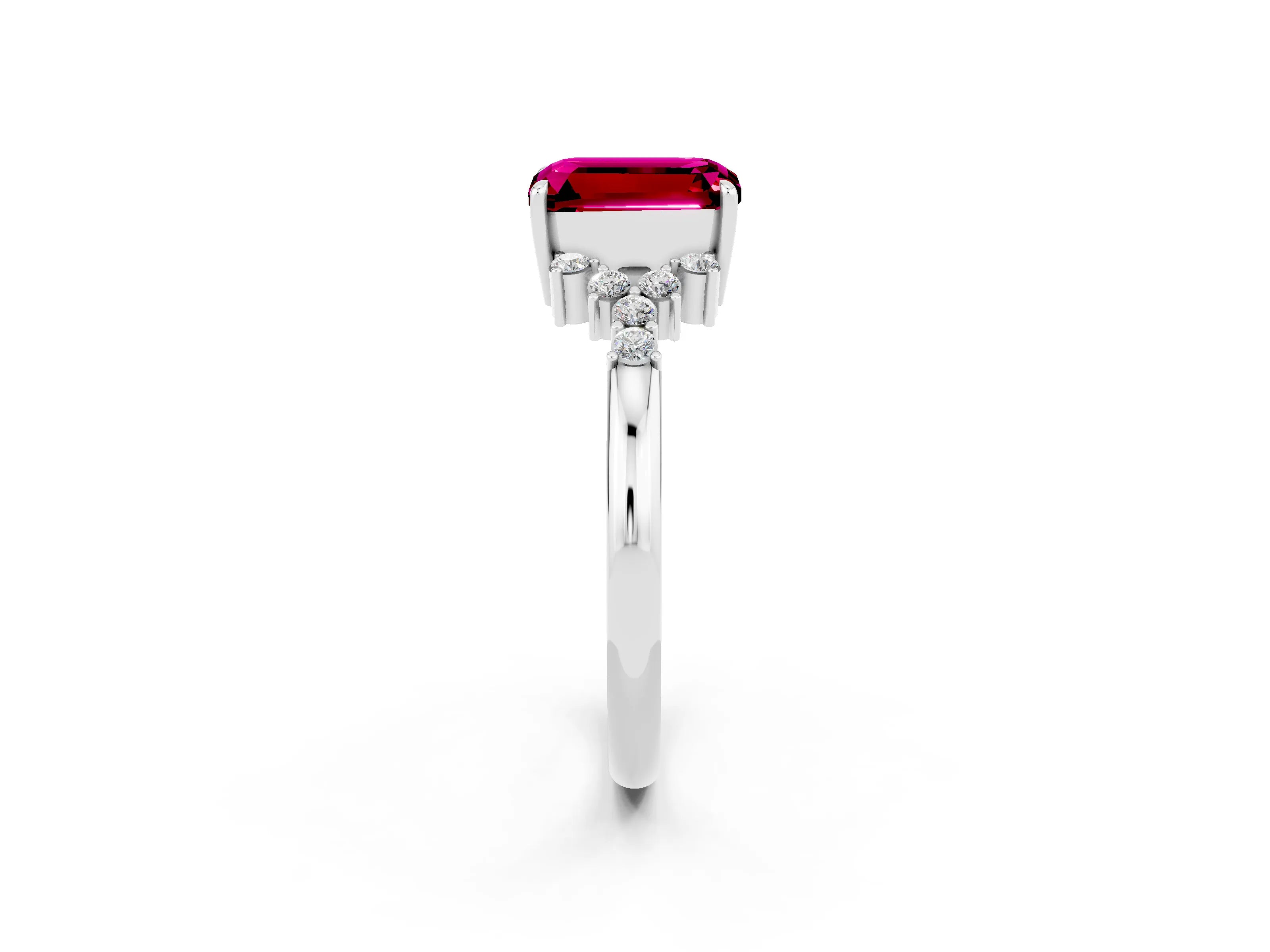 White gold Emerald Cut Garnet Ring with Side Stones and Four-Prong Setting_38