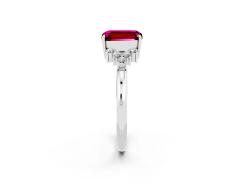 White gold Emerald Cut Garnet Ring with Side Stones and Four-Prong Setting_38