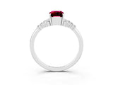White gold Emerald Cut Garnet Ring with Side Stones and Four-Prong Setting_39