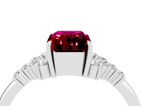 White gold Emerald Cut Garnet Ring with Side Stones and Four-Prong Setting_40