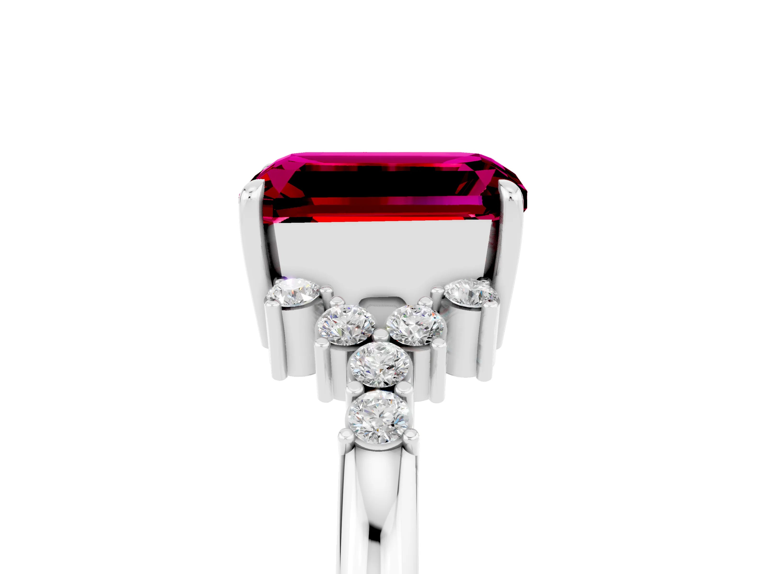 White gold Emerald Cut Garnet Ring with Side Stones and Four-Prong Setting_41