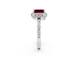 White gold Emerald Cut Garnet Scalloped Halo Engagement Ring with Round Shared Prong Band_50