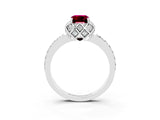 White gold Emerald Cut Garnet Scalloped Halo Engagement Ring with Round Shared Prong Band_51