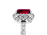 White gold Emerald Cut Garnet Scalloped Halo Engagement Ring with Round Shared Prong Band_53