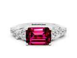 White gold Emerald Cut Garnet Scattered Round Accent Ring with Prong Setting_24
