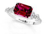 White gold Emerald Cut Garnet Scattered Round Accent Ring with Prong Setting_25